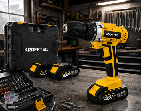 Шуруповерт KRAFFTEC 48V 6Ah аккумуляторный &bull; Беспроводной шуруповерт KRAFFTEC 48V 6Ah для монтажа крепежа, сборки мебели и домашнего ремонта