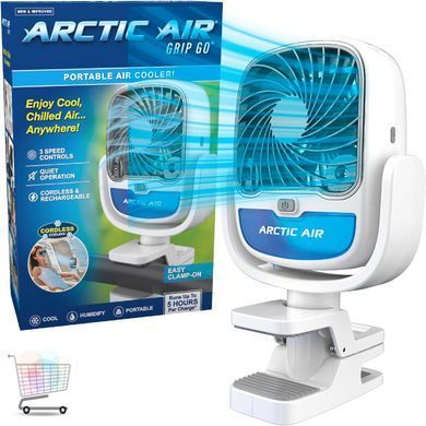 Портативный аккумуляторный вентилятор Arctic Cool Clamp на прищепке с USB-зарядкой &bull; Мини-вентилятор Arctic Cool Clamp с зажимом для коляски, стола, авто, офиса и отдыха