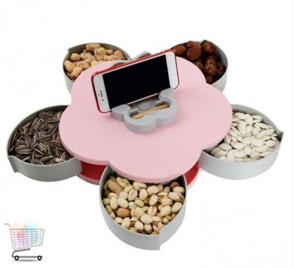 Менажниця для закусок з підставкою для телефону · Тарілка – цукерниця · Органайзер – квітка для фруктів та солодощів
