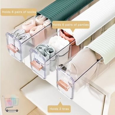 Подвесной органайзер на 6 секций для хранения белья, носков, аксессуаров · Пластиковый прозрачный ящик в шкаф