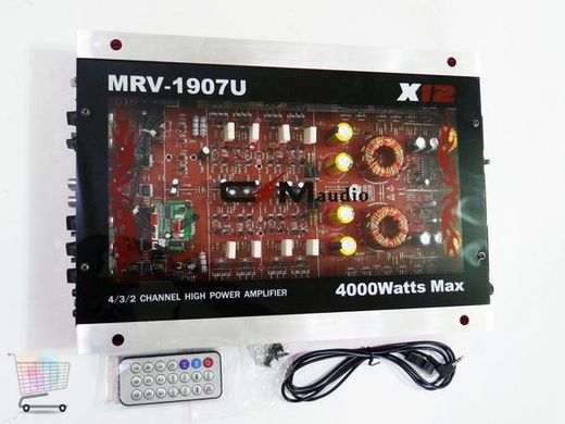 Усилитель мощности звука в авто 4х канальный CMAudio MRV-1907U Прозрачный корпус ∙ USB ∙ 4000Вт