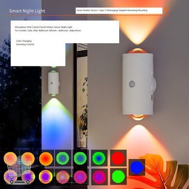 RGB світильник NS-01 настінний &bull; LED нічник NS-01 з датчиком руху та пультом для декоративного підсвічування