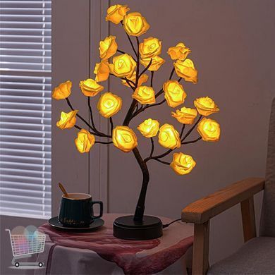 LED-светильник в форме дерева с розами 33 см &bull; Декоративная настольная лампа-ночник светодиодное дерево LED роза