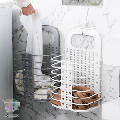 Подвесная складная корзина для белья Grand laundry basket в ванную комнату с ручкой и крючками