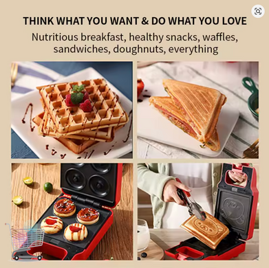 Компактная сэндвичница на 2 сэндвича 600 Вт Breakfast Machine ∙ Сэндвич-машина Breakfast Machine с антипригарными насадками