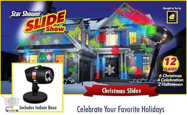 Новогодний лазерный проектор со слайдами Christmas Star shower LED Slide show, 12 изображений слайдов