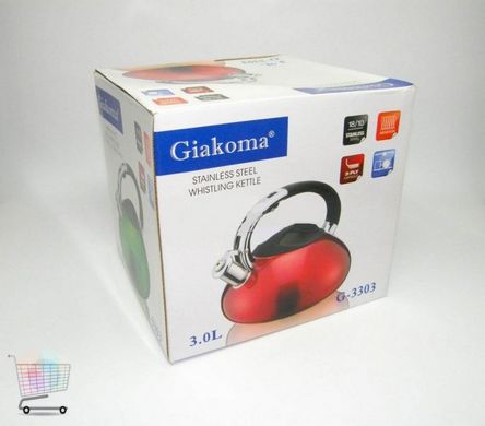 Чайник Giakoma G-3303 из нержавеющей стали со свистком для газовых и электрических плит, 3 л