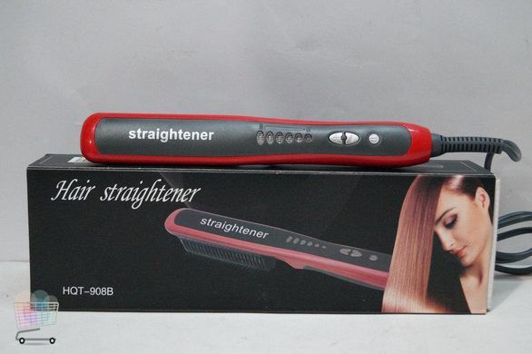 Випрямляючий гребінець для об'єму та розгладжування волосся Hair Straightener HQT-908  / Щітка - праска для волосся 2 в 1