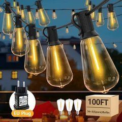 LED гирлянда 10 м 25 ламп RED GARDEN &bull; Садовая и уличная ретро подсветка, питание 220В