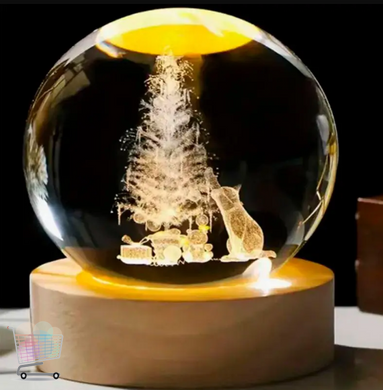 Кришталева куля з 3D ефектом 8 см &middot; Новорічний декоративний нічник USB світильник із зображенням Новий Рік