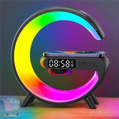 Нічник-лампа G63 Smart Light з годинником і колонкою &bull; LED нічник з Bluetooth будильником і бездротовою зарядкою QI 15 Вт