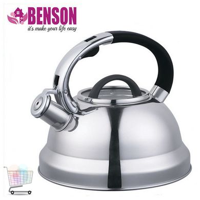 Чайник со свистком из нержавеющей стали Benson BN-708 3 л | Нейлоновая ручка | Индукция PR4
