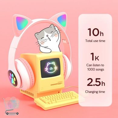 Дитячі бездротові навушники Bluetooth з LED котячими вушками котика Cat 28
