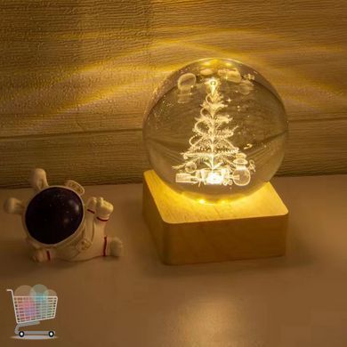 Кришталева куля з 3D ефектом 8 см &middot; Новорічний декоративний нічник USB світильник із зображенням Новий Рік