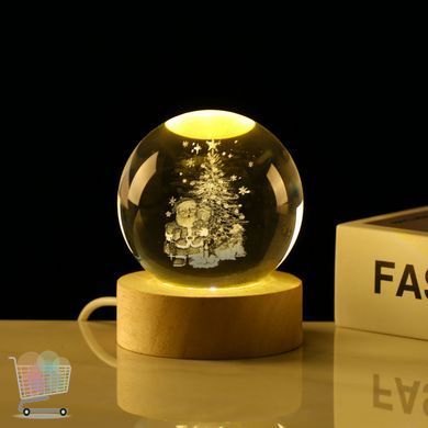 Кришталева куля з 3D ефектом 8 см &middot; Новорічний декоративний нічник USB світильник із зображенням Новий Рік
