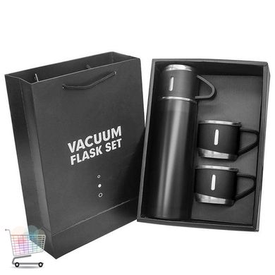 Термос із вакуумною кришкою Vacuum Flask Set 500 мл із нержавіючої сталі +3 чашки в комплекті ∙ Подарунковий набір