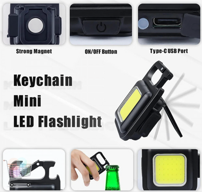 Мини LED светильник-брелок COB J031 с магнитом и USB-зарядкой ∙ Яркий COB LED фонарь-брелок J031 с USB Type-C зарядкой