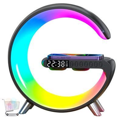 Нічник-лампа G63 Smart Light з годинником і колонкою &bull; LED нічник з Bluetooth будильником і бездротовою зарядкою QI 15 Вт